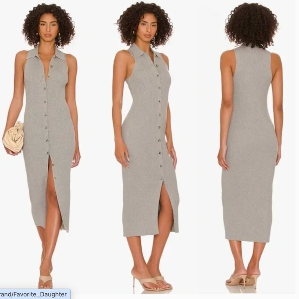 Favorite Daughter Size Medium Gray Sleeveless Button-Down sweater Dress